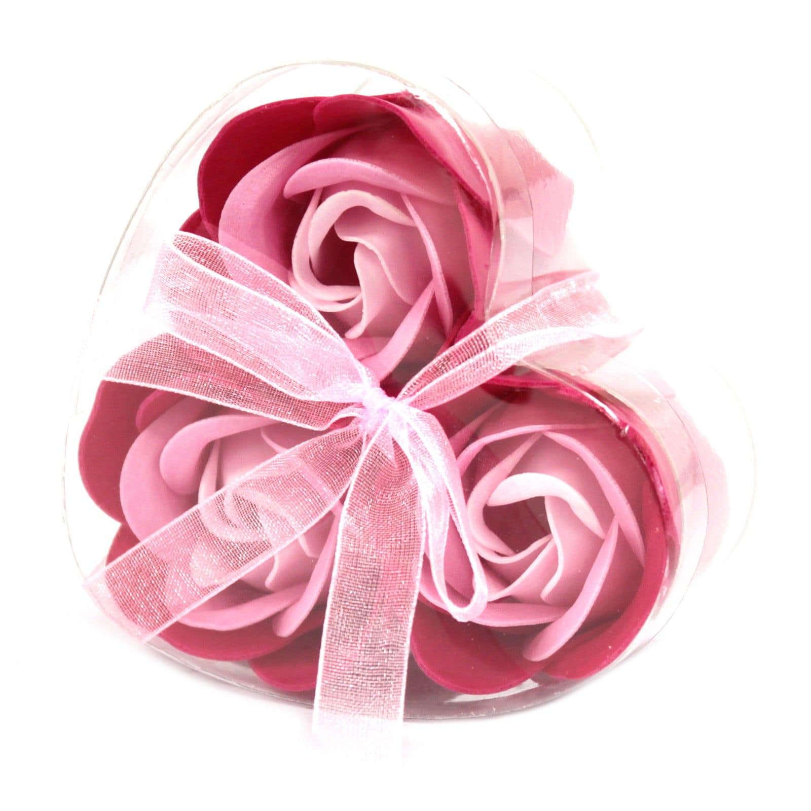 Conjunto de 3 Flores de Sabão em Caixa em Forma de Coração - Rosas Cor-de-Rosa