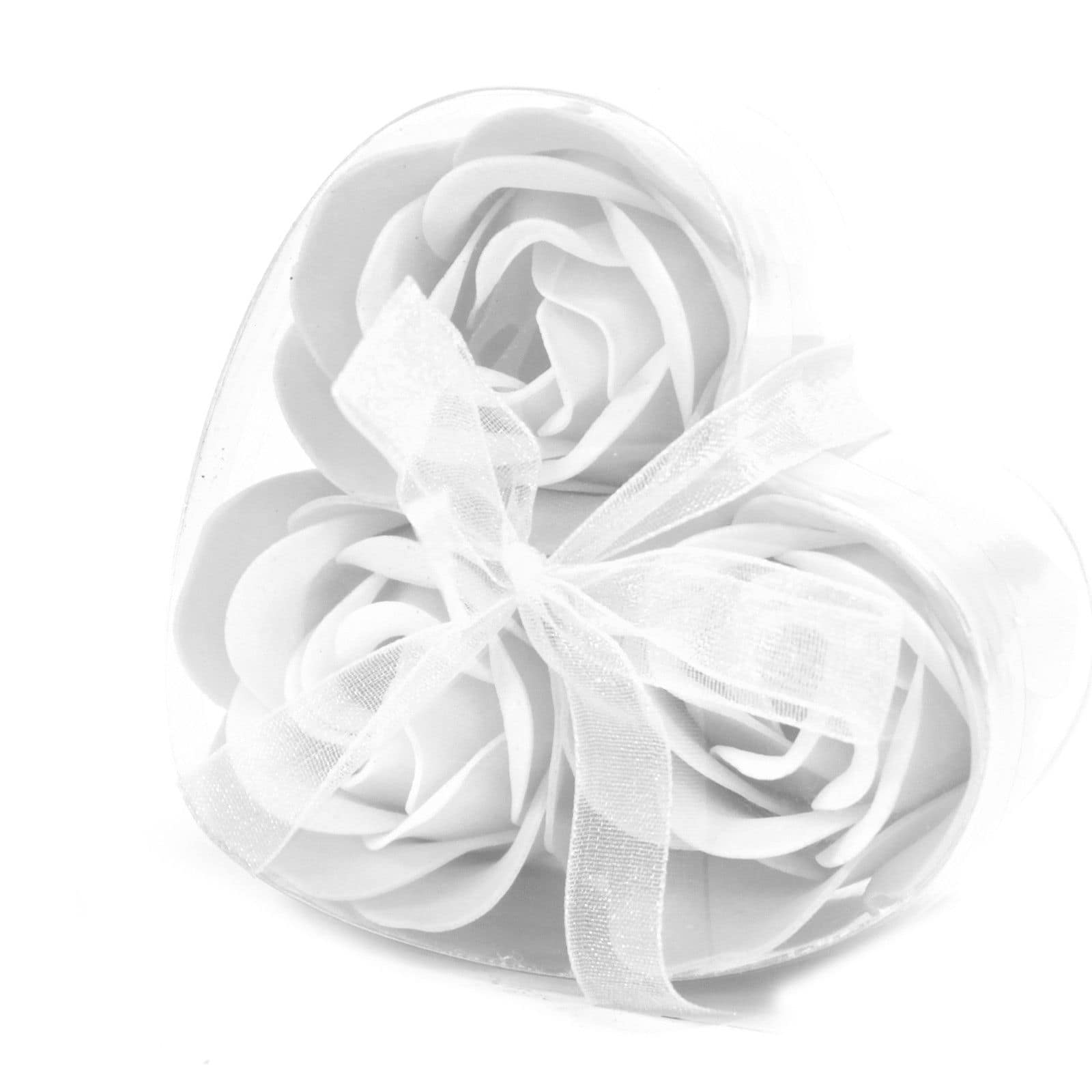 Conjunto de 3 Flores de Sabonete em Caixa em Forma de Coração - Rosas Brancas