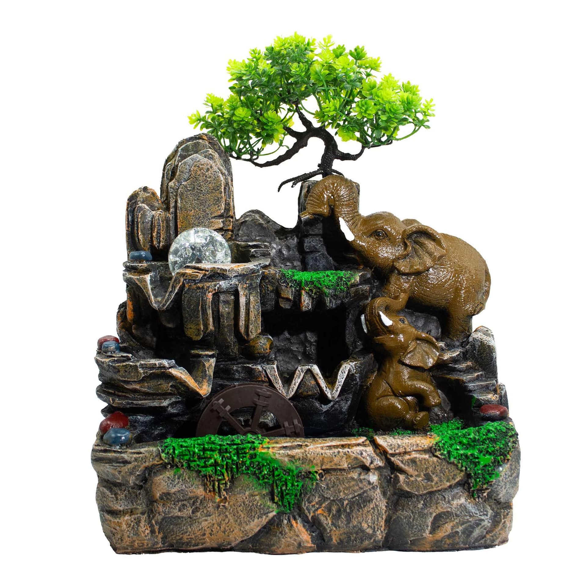 Fonte Decorativa de Mesa com Elefantes Apaixonados, Bola de Cristal, Luz e Moinho de Água (30 X 20 X 35 Cm) - Image 5