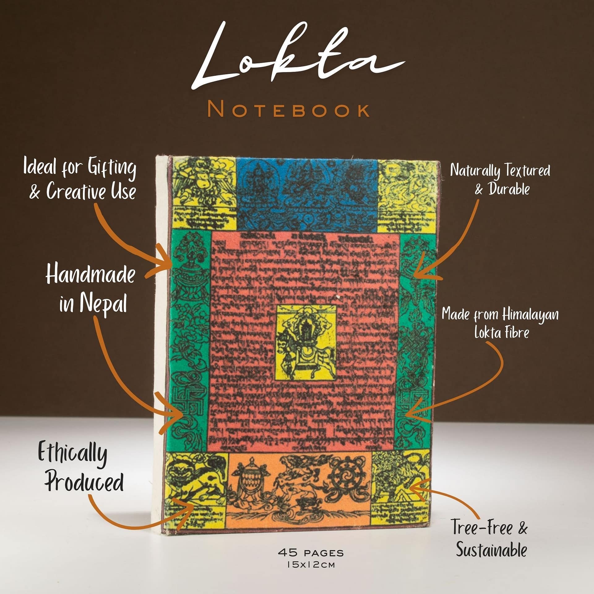 Caderno de Bandeiras de Oração em Lokta Tradicional – Médio (15 X 12 Cm) – 45 Folhas – Natural - Image 5