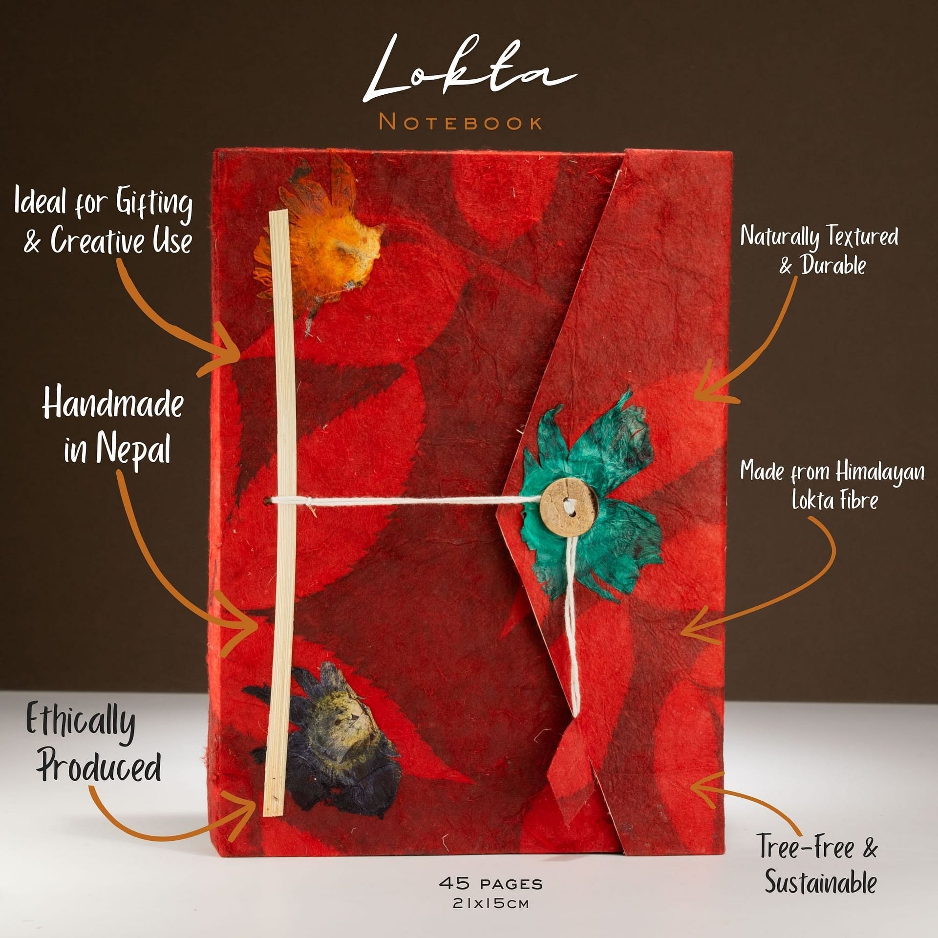 Caderno Lokta Bold Floral – Grande (21 X 15 Cm) – 45 Folhas – Inclui Marcador – Rubi - Image 2