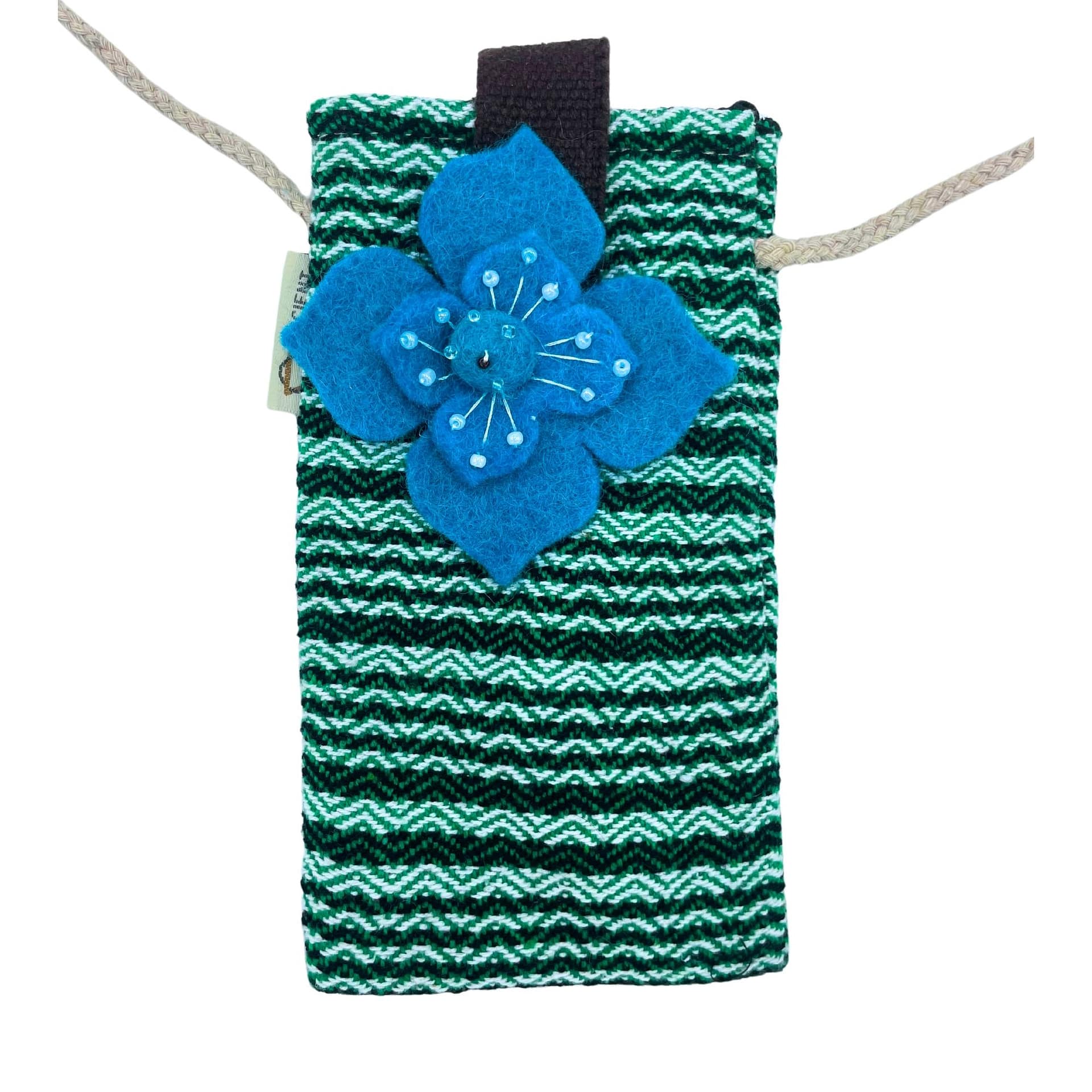 Bolsa para Telemóvel com Riscas Verdes - Decorada com Flores - Image 4