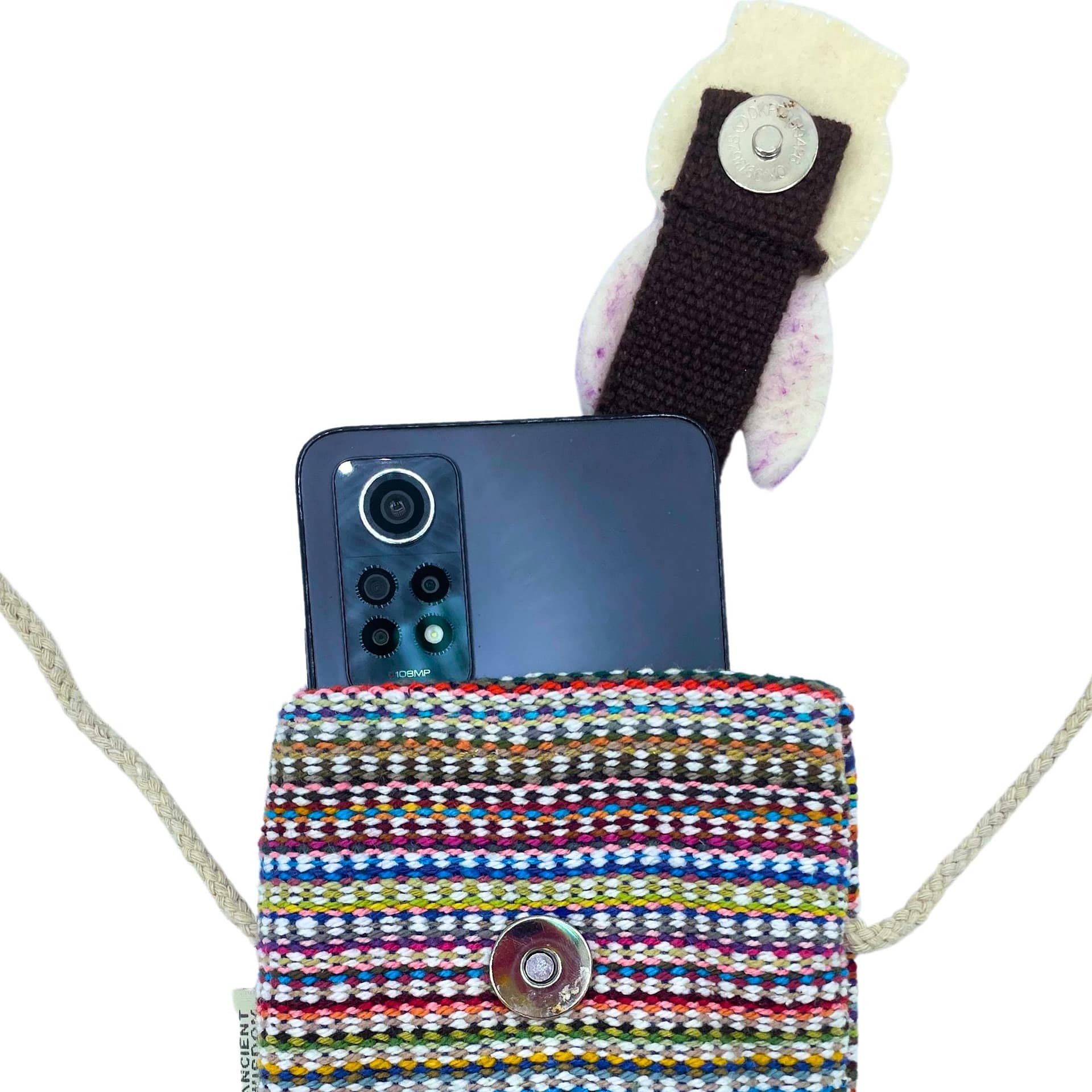 Bolsa para Telemóvel com Riscas Cor-de-Rosa - Decorada com Um Coelho - Image 2
