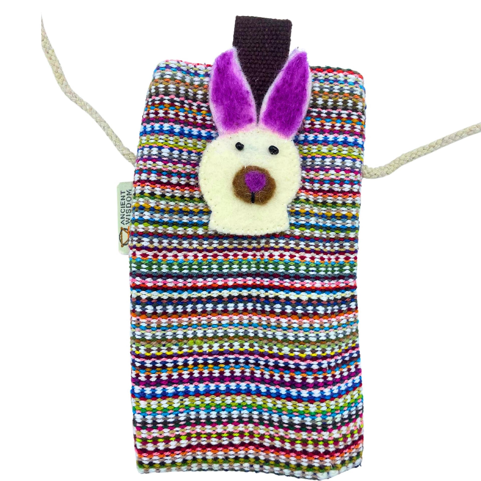 Bolsa para Telemóvel com Riscas Cor-de-Rosa - Decorada com Um Coelho - Image 4