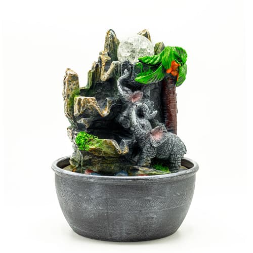 Fonte de Água para Interior - Elefantes e Palmeira, 25 Cm