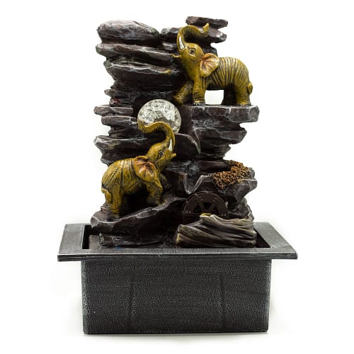 Fonte de Água para Interior - Elefantes, Bola de Cristal e Roda de Água, 35 Cm