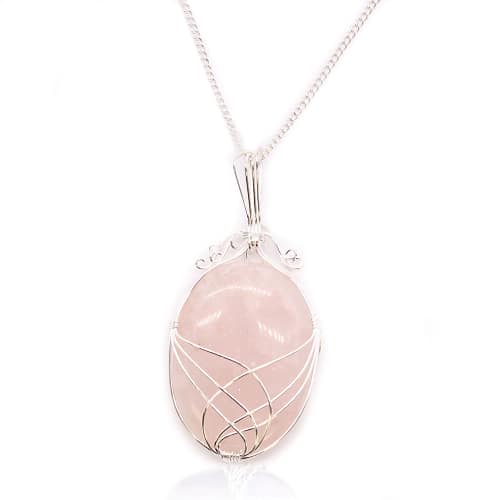 Colar de Pedras Preciosas Envoltas em Cascata - Quartzo Rosa Bruto