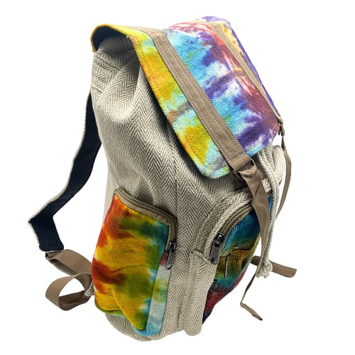 Mochila Quadrada Grande em Cânhamo com Padrão Tie-Dye