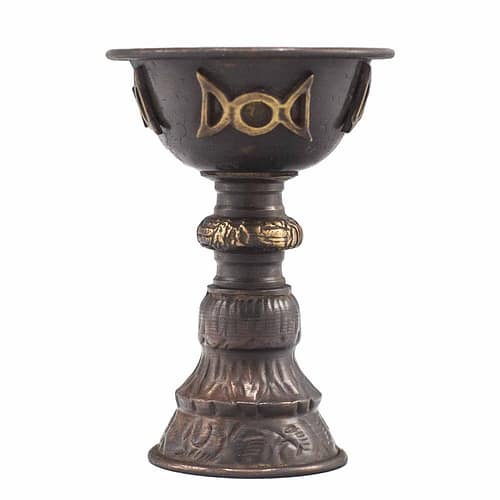 Taça Ritual de Cobre Antigo com Lua Tripla 8X13Cm