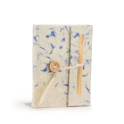 Caderno Grande de Algodão Azul Misto Mini Lokta (12 X 8 Cm) 40 Folhas