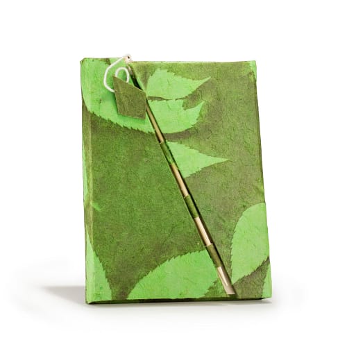 Caderno Lokta Bold Floral Bamboo Lock – Médio (15 X 12 Cm) – 45 Folhas – Verde Musgo