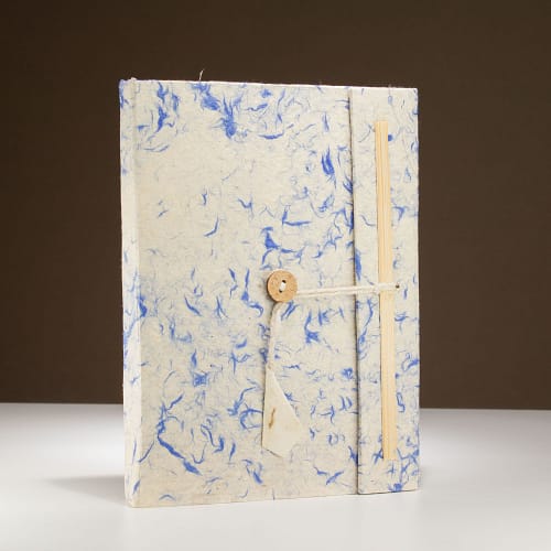 Caderno Grande de Algodão Azul com Lokta (21 X 15 Cm) - 45 Folhas - Inclui Marcador
