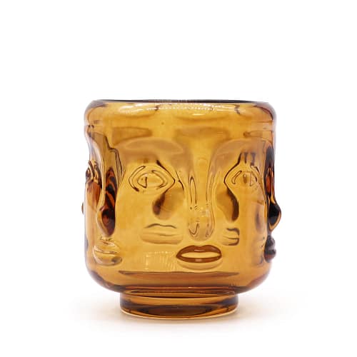 Vaso para Velas com Rostos de Buda - Âmbar Antigo