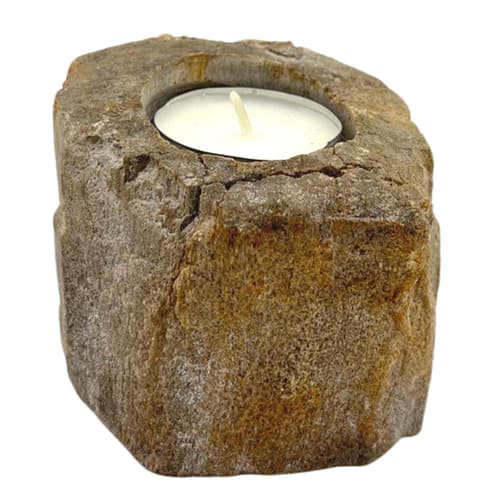 Porta-Velas em Madeira Petrificada - Simples, Baixo