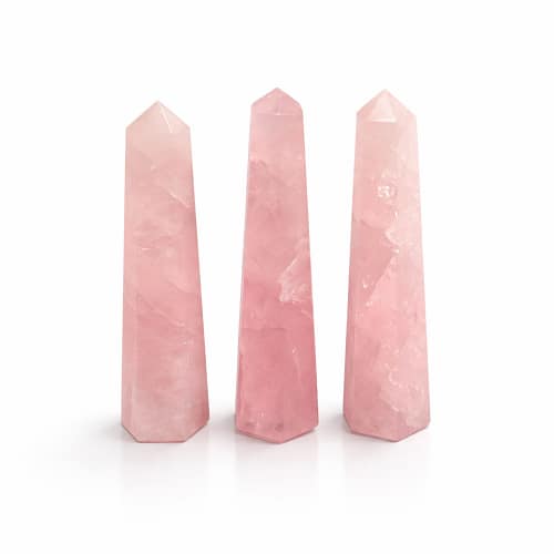 Ponta Obelisco de Seis Faces em Pedra Preciosa, com Cerca de 11 Cm - Quartzo Rosa