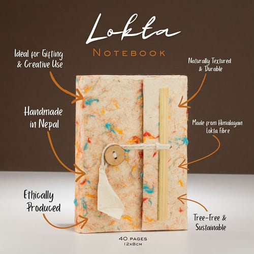 Caderno de Algodão Lokta Mini, Cores Variadas, Tamanho Grande (12 X 8 Cm), 40 Folhas