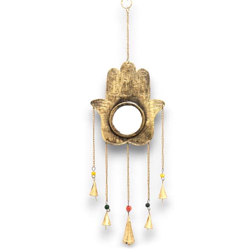 Sinos Indianos Hamsa Grandes - Espelho com 5 Sinos - 19 X 65 Cm