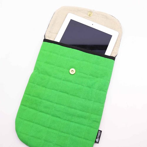 Saco Acolchoado para Computador Portátil - Verde Sapo - Efeito Desgastado de 14 Oz