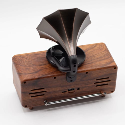 Mini Coluna Retro com Design de Gramofone Duplo - Bluetooth - 5,4 Watts X 2