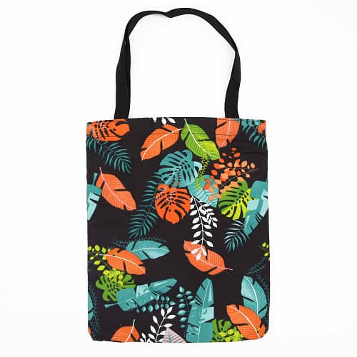 Saco Tote Clássico com Fecho (Padrão Tropical Escuro) 40 X 34 Cm