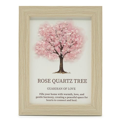 Quadro de Pedras Preciosas - Árvore Da Vida - Quartzo Rosa (20 X 14,7 X 1 Cm)